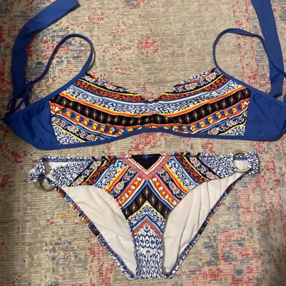 Blue Patterned Bikini Top + Bottom Set - image 1